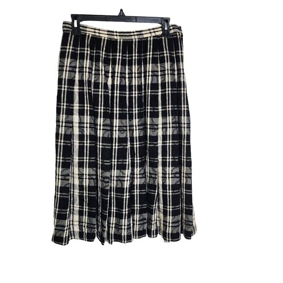 Vintage Pendleton Womens Maxi Skirt Size 10 100% Virgin Wool Black Cream Plaid - Picture 1 of 9